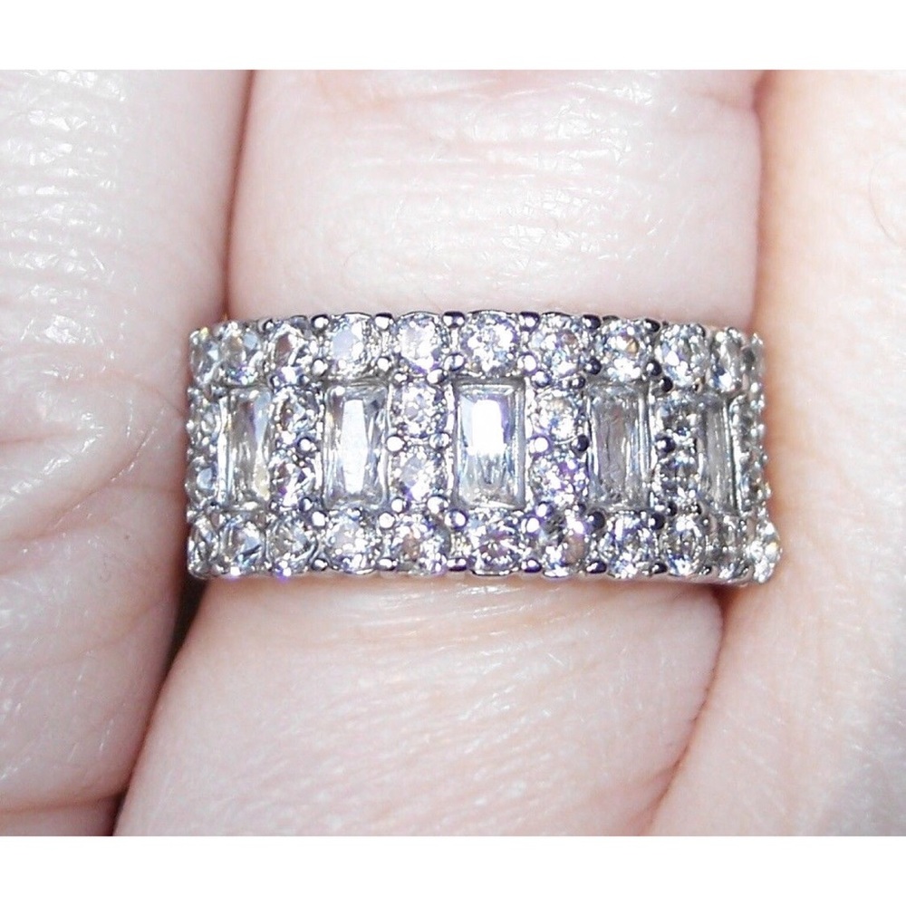STAINLESS STEEL Round & Baguette. Cubic Zirconia Band Ring - Picture 4 of 14